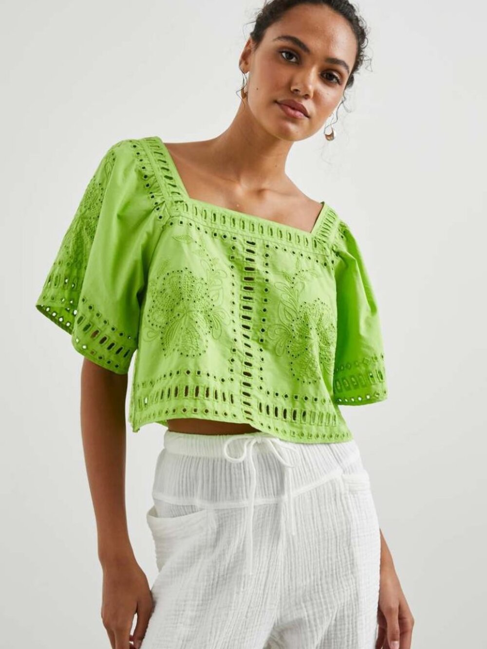 Rails Embroidered Eyelet Cotton Crop Top Size M
